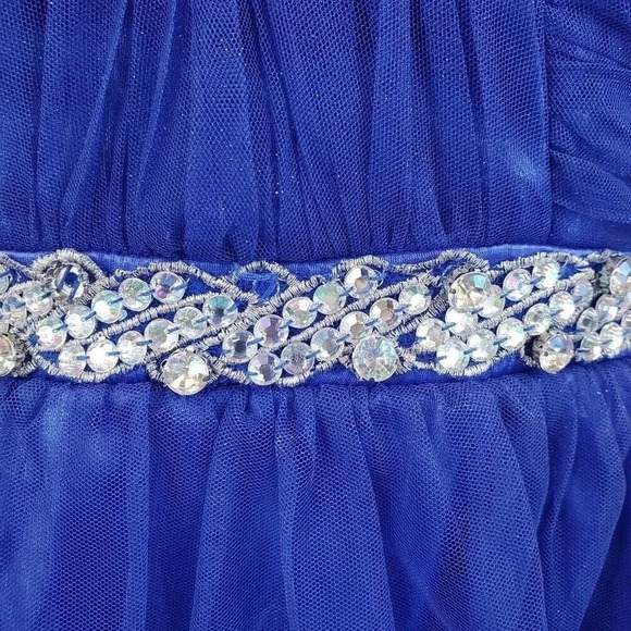 Lily Rose Brand Blue Strapless Knee Length Tule Rhinestone Size 9 Formal Dress - Picture 7 of 10